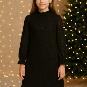 Детска черна рокля с пайети и къдрички Name it 13-14год.