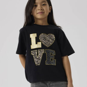 Черна детска тениска Name It LOVE от памук – 7-8години