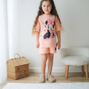 Детски комплект Minnie тениска и къси панталони прасковен 4-10 год.