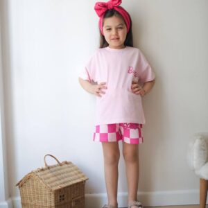 Детски комплект Barbie тениска и къси панталони розов 4-10 год.
