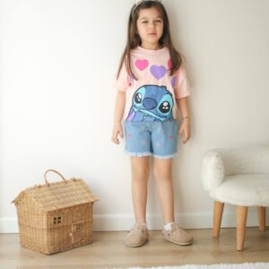 Детски комплект тениска Stitch и дънкови къси панталони 3-4, 4-5, 5-6 год.
