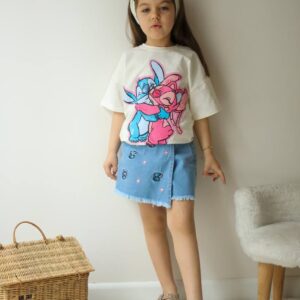 Детски комплект тениска Stitch и дънкови панталонки 7-8год.