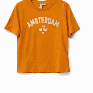 Детска тениска Vero Moda оранжева с надпис Amsterdam 7-8 години