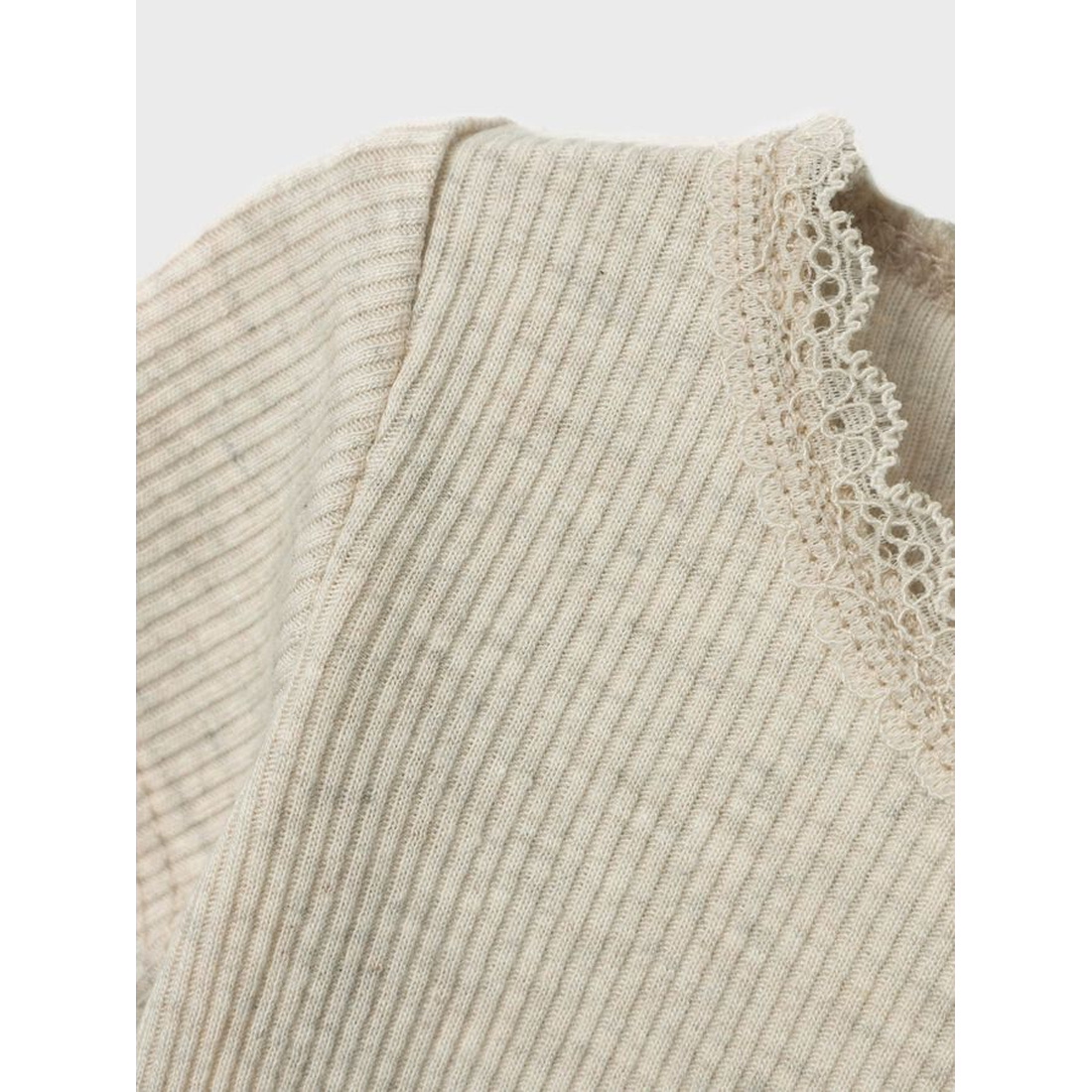 Бебешко рипсено боди Name It в бежов меланж за 1-1.5 години - Image 2