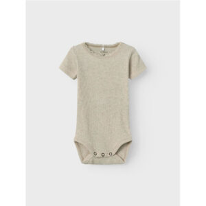 Бебешко рипсено боди Name It в бежов меланж за 1-1.5 години
