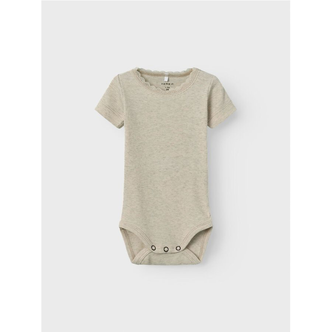 Бебешко рипсено боди Name It в бежов меланж за 1-1.5 години